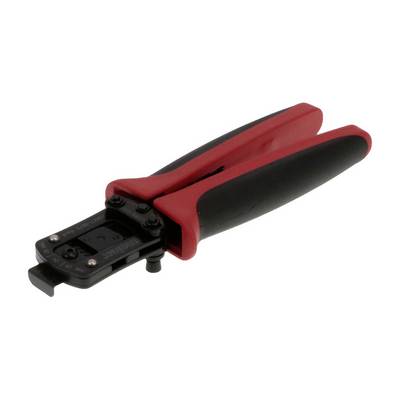 Une pince à sertir rouge et noire utilisée pour connecter des câbles à des connecteurs.