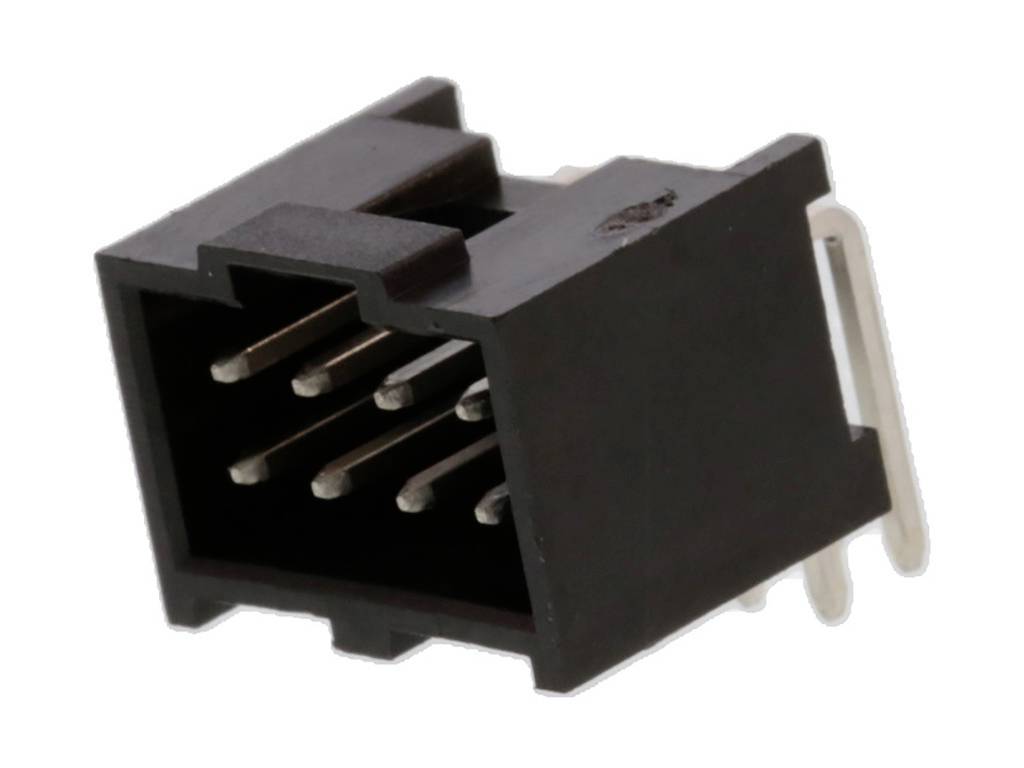 Une prise RJ11 en plastique noir avec six broches métalliques, adaptée à un montage latéral.