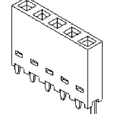 Connecteur encastrable en vue isométrique avec plusieurs broches en bas et des ouvertures rectangulaires en haut, représenté dans un diagramme stylisé.
