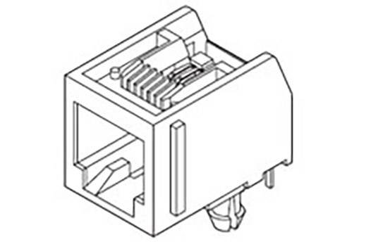 Dessin d'un connecteur femelle RJ45 rectangulaire, montrant les broches de connexion et l'interface de branchement, typique des câbles réseau.