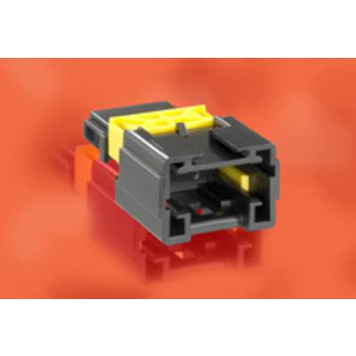 Une connexion noire avec des éléments jaunes et rouges sur un fond orange.
