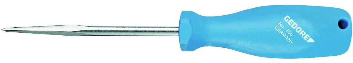 Un tournevis bleu avec une poignée ergonomique et un embout métallique. Marque 'GEDORE'. Conçu pour un travail précis.