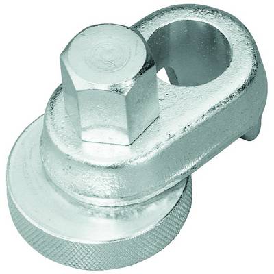 Clé métallique pour bouchon de radiateur avec poignée hexagonale et trou rond au sommet, utilisée pour retirer les bouchons de radiateur.