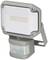 Un projecteur LED carré dans un boîtier gris, équipé d'un détecteur de mouvement en bas, orienté vers l'avant.