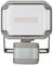 Applique murale extérieure avec un panneau LED rectangulaire blanc et une technologie de détection de mouvement intégrée. Idéale pour l'éclairage de sécurité.
