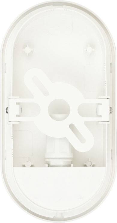 Support en plastique blanc, ovale, avec une ouverture centrale circulaire et des pattes de fixation latérales.