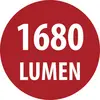 Étiquette circulaire rouge avec le texte blanc « 1680 LUMEN ».