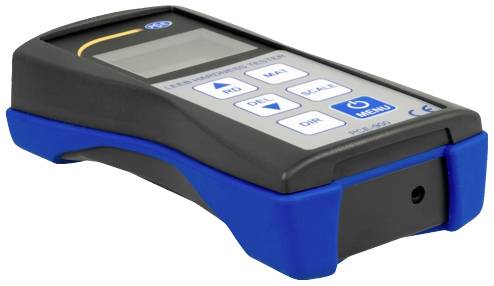 Un appareil de mesure portable avec un écran et des touches de commande pour l'analyse des propriétés des matériaux.