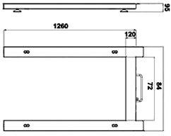 Dessin technique d'un objet rectangulaire avec dimensions : Largeur 1260, Hauteur 72, Écart latéral 120. Contient des lignes et des annotations.