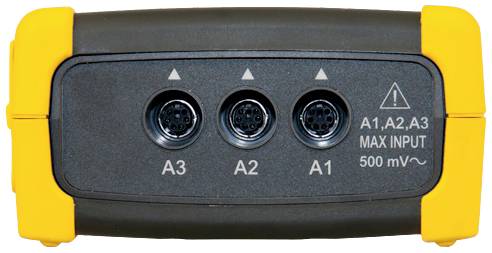 Appareil électronique doté de trois ports d'entrée, étiquetés A1, A2, A3. Entrée maximale : 500 mV.