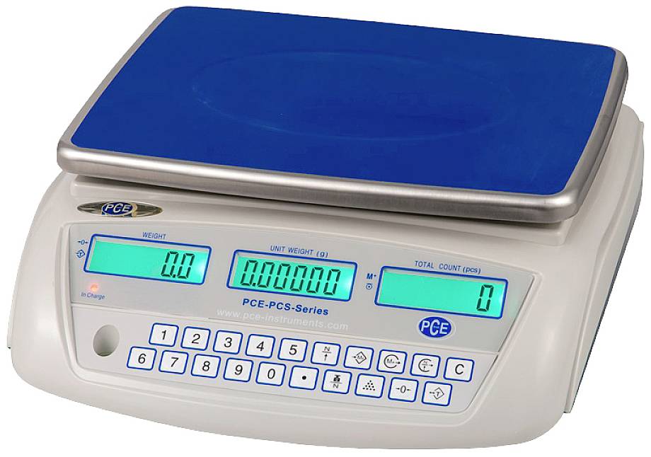 Balance de table numérique avec affichage bleu et clavier. Affiche le poids, le poids unitaire et le nombre total. Adaptée aux mesures précises dans divers environnements.