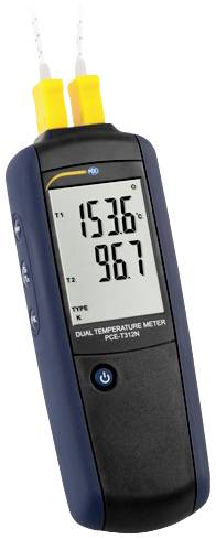 Un thermomètre numérique avec deux sondes jaunes affiche '153,6 °C' et '96,7'.