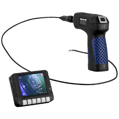 Endoscope avec câble flexible et caméra. Affiche un écran montrant l'image d'une structure technique. Adapté pour l'inspection de zones difficiles d'accès.