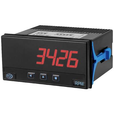 Appareil de mesure numérique affichant '3426 tr/min'. Boîtier noir avec affichage LED rouge et touches de commande bleues.