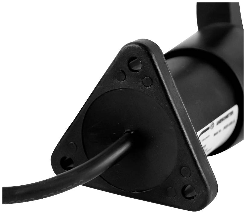 Capteur électronique noir dans un support triangulaire avec câble.