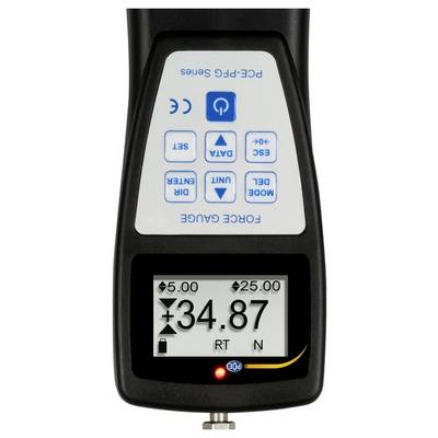 Affichage du détecteur de gaz portable montrant une lecture élevée de 34,87 avec des indicateurs d'alarme et des boutons de mode sur l'appareil.