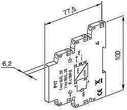 Dessin technique d'un composant électronique avec dimensions : largeur 17,5 mm, hauteur 100 mm. Contient des symboles de circuit et des indications de connexion.