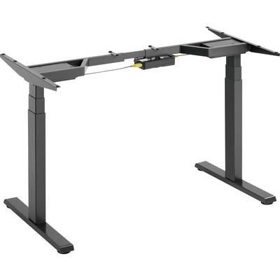 Support de table réglable en hauteur en noir, deux moteurs, sans plateau de table. Idéal pour des espaces de travail ergonomiques au bureau ou à la maison.