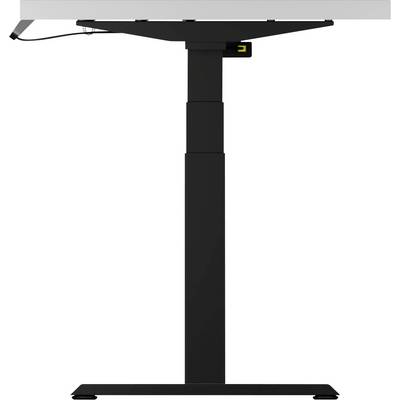 Table réglable en hauteur noir avec câble à gauche, commande électrique et plateau rectangulaire.