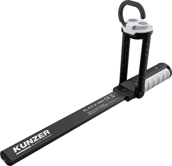 Une clé de filtre à huile noir avec une poignée ergonomique, adaptée aux endroits difficiles d'accès lors du retrait du filtre à huile. Marque 'Kunzer'.