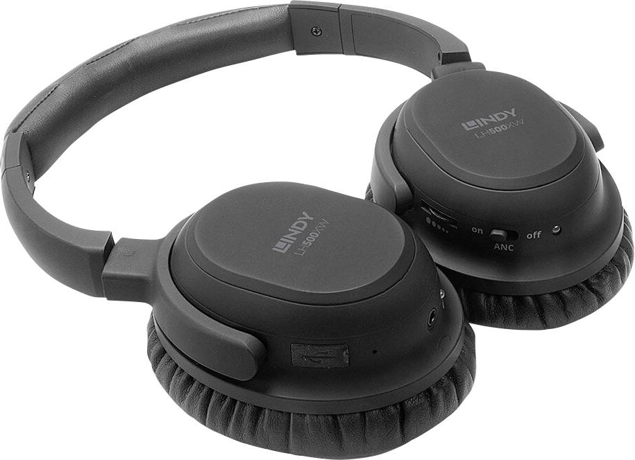 LINDY LH500XW Casque supra-auriculaire sans fil noir Noise Cancelling micro-casque, volume réglable, coques pivotantes-3