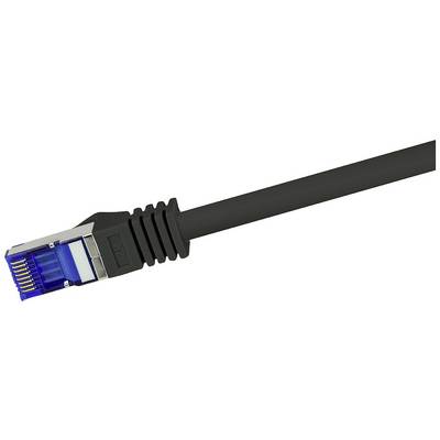 Un câble Ethernet noir avec une fiche RJ45 bleue.