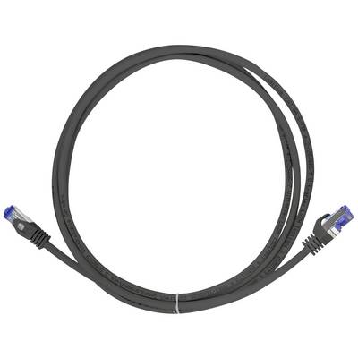 Un câble Ethernet avec des connecteurs RJ45 à chaque extrémité, utilisé pour les connexions réseau dans les réseaux informatiques.