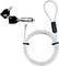 Un cadenas de sécurité argenté avec un câble et deux clés noires, adapté à la protection contre le vol pour les ordinateurs portables ou autres appareils.
