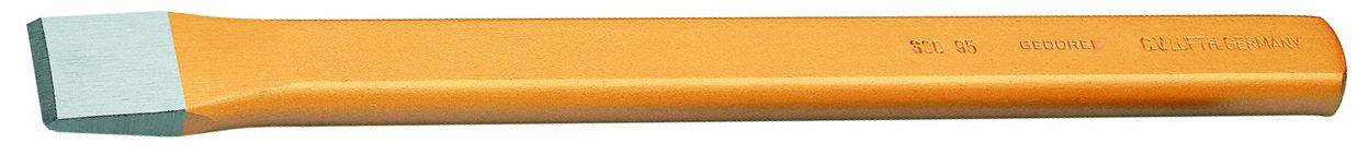 Un ciseau orange avec un manche hexagonal et une pointe plate et aiguisée. Adapté pour des travaux précis sur différents matériaux.
