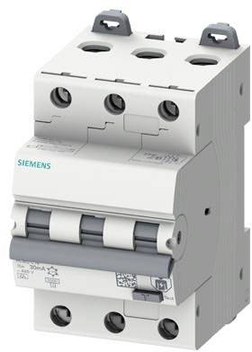 Un interrupteur de protection tripolaire de la marque Siemens, gris et blanc, avec des commutateurs à bascule et des marquages pour les spécifications électriques.