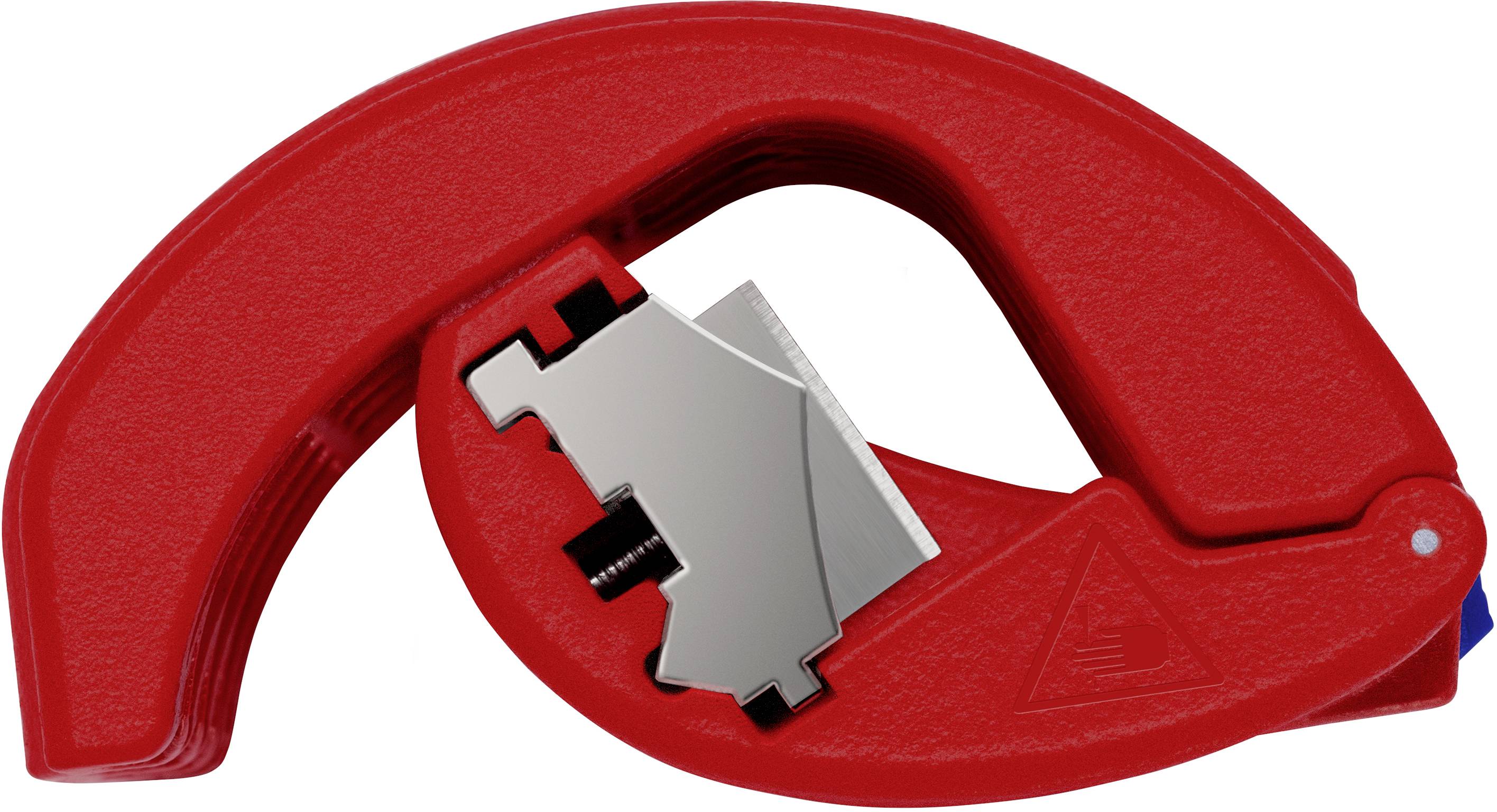 Coupe-tube en plastique rouge avec lame tranchante, pour couper précisément les tuyaux.