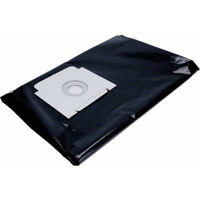 Un sac poubelle noir en plastique avec un filtre en papier blanc à l'intérieur.