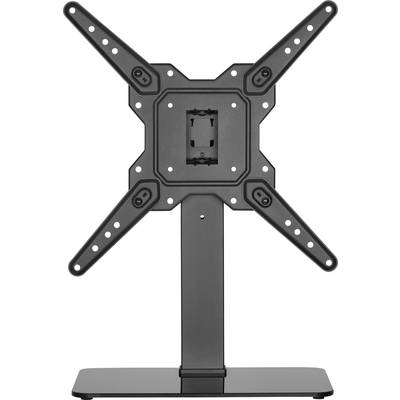 Un support de télévision réglable avec un support en forme de X pour écrans. Il est fabriqué en métal noir et repose sur une base stable.