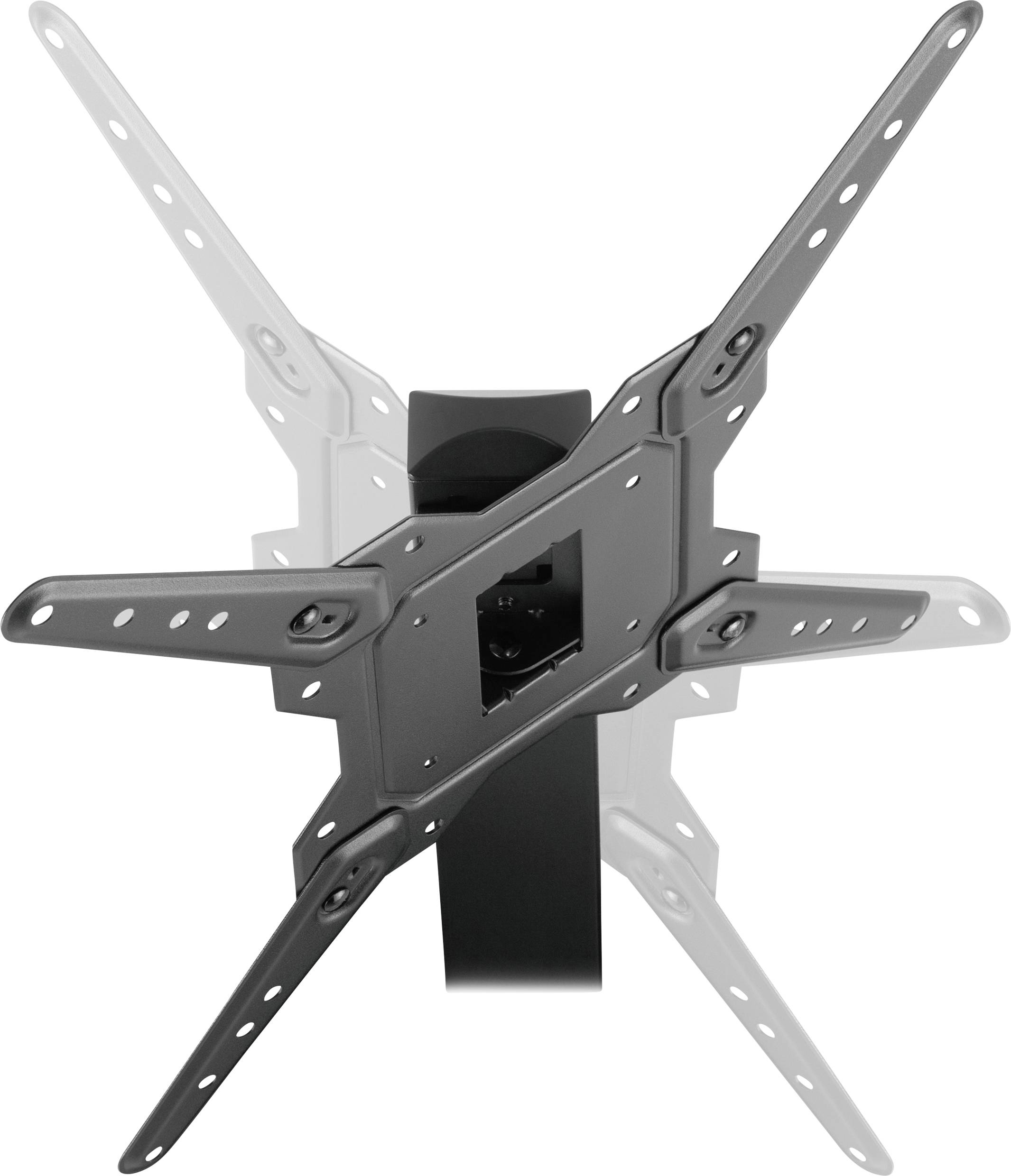 Support de montage pour écran plat, pivotant et inclinable, avec plusieurs bras de fixation sur une base centrale.