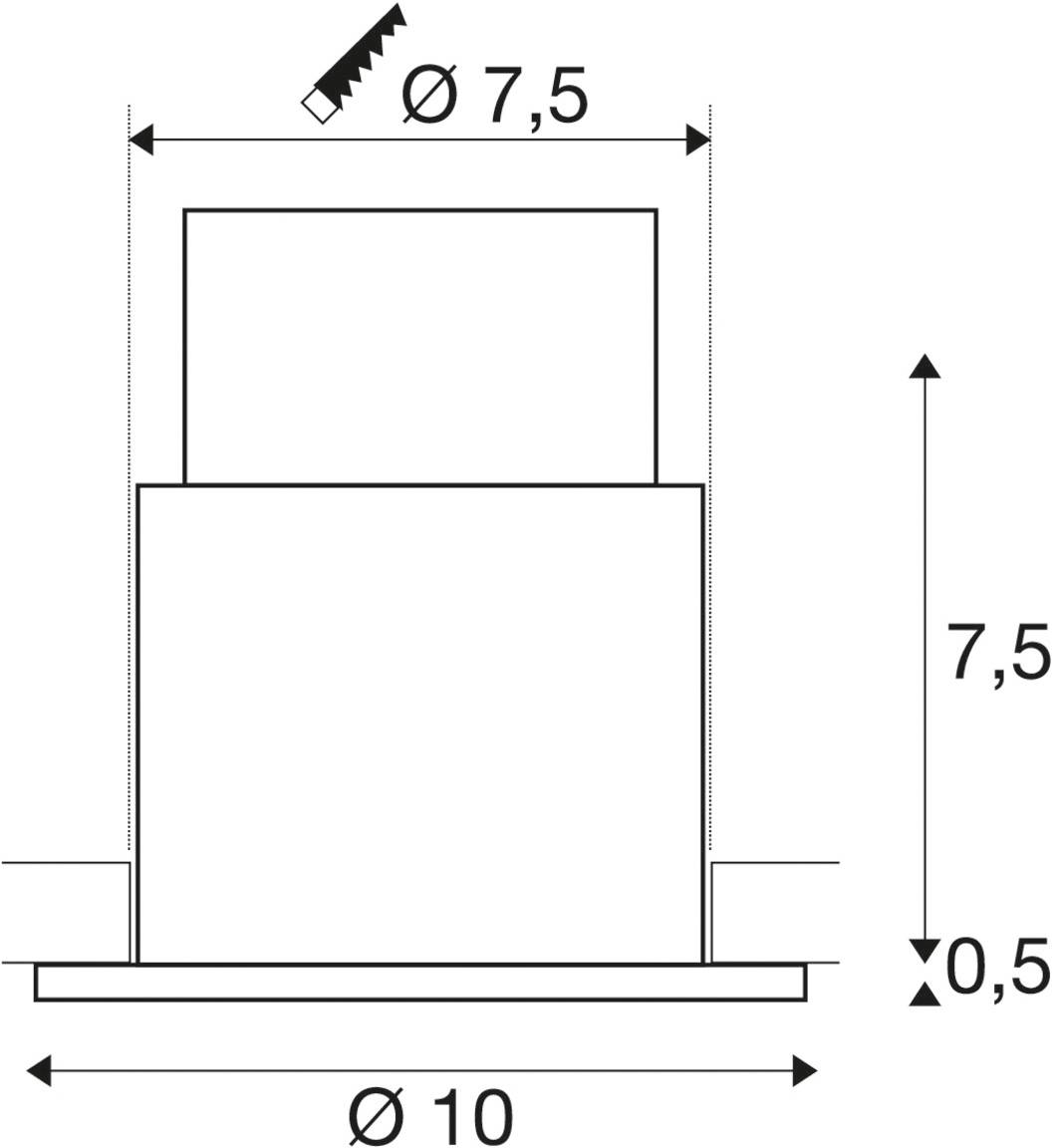 Dessin technique d'un objet circulaire avec un diamètre de 10. Hauteur 7,5, diamètre supérieur plus petit de 7,5.