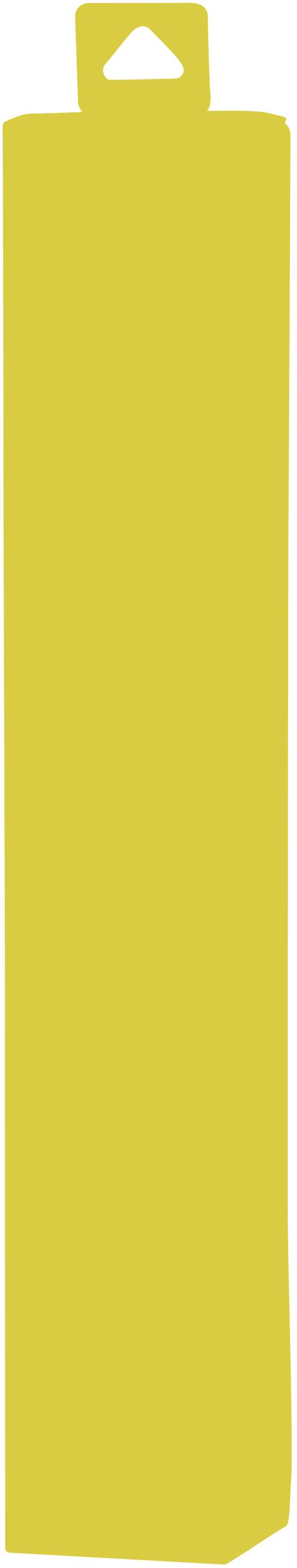 Un long crayon rectangulaire jaune avec un clip en haut, posé verticalement.