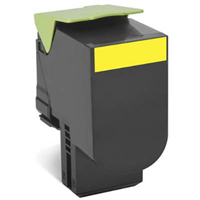 Un élément en plastique noir avec une étiquette jaune sur l'avant et un mécanisme rabattable vert sur le dessus, probablement un composant électrique.