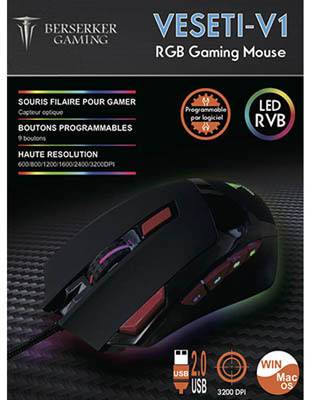 Berserker Gaming V1 Souris de gaming USB optique noir 9 Boutons 800 dpi, 1600 dpi, 2400 dpi, 3200 dpi, 4800 dpi, 6400 dp-1
