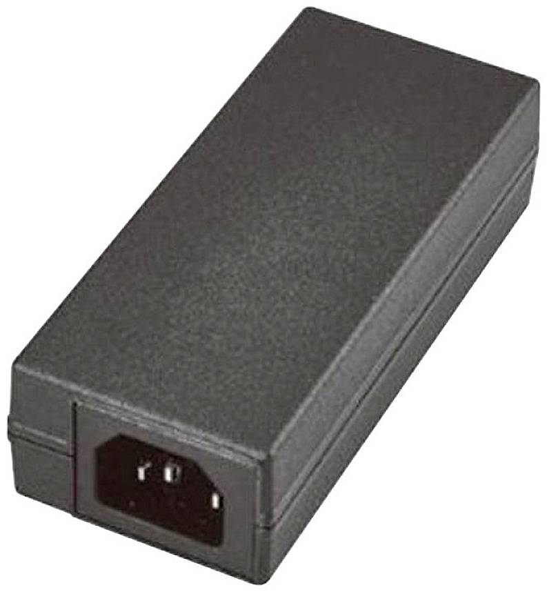 Un adaptateur réseau noir, rectangulaire, avec une connexion à trois broches.