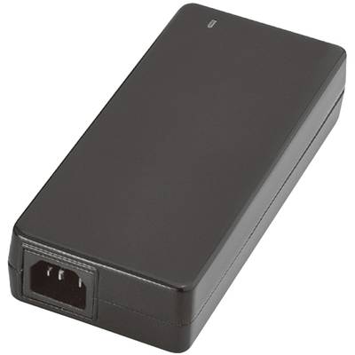 Un chargeur ou adaptateur rectangulaire noir avec un connecteur à trois broches sur un côté.