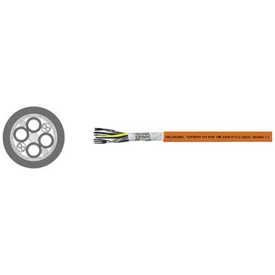 Coupe transversale et vue détaillée d'un câble HELUKABEL TOPSERV 121 PUR avec étiquetage et structure interne multifilaire.