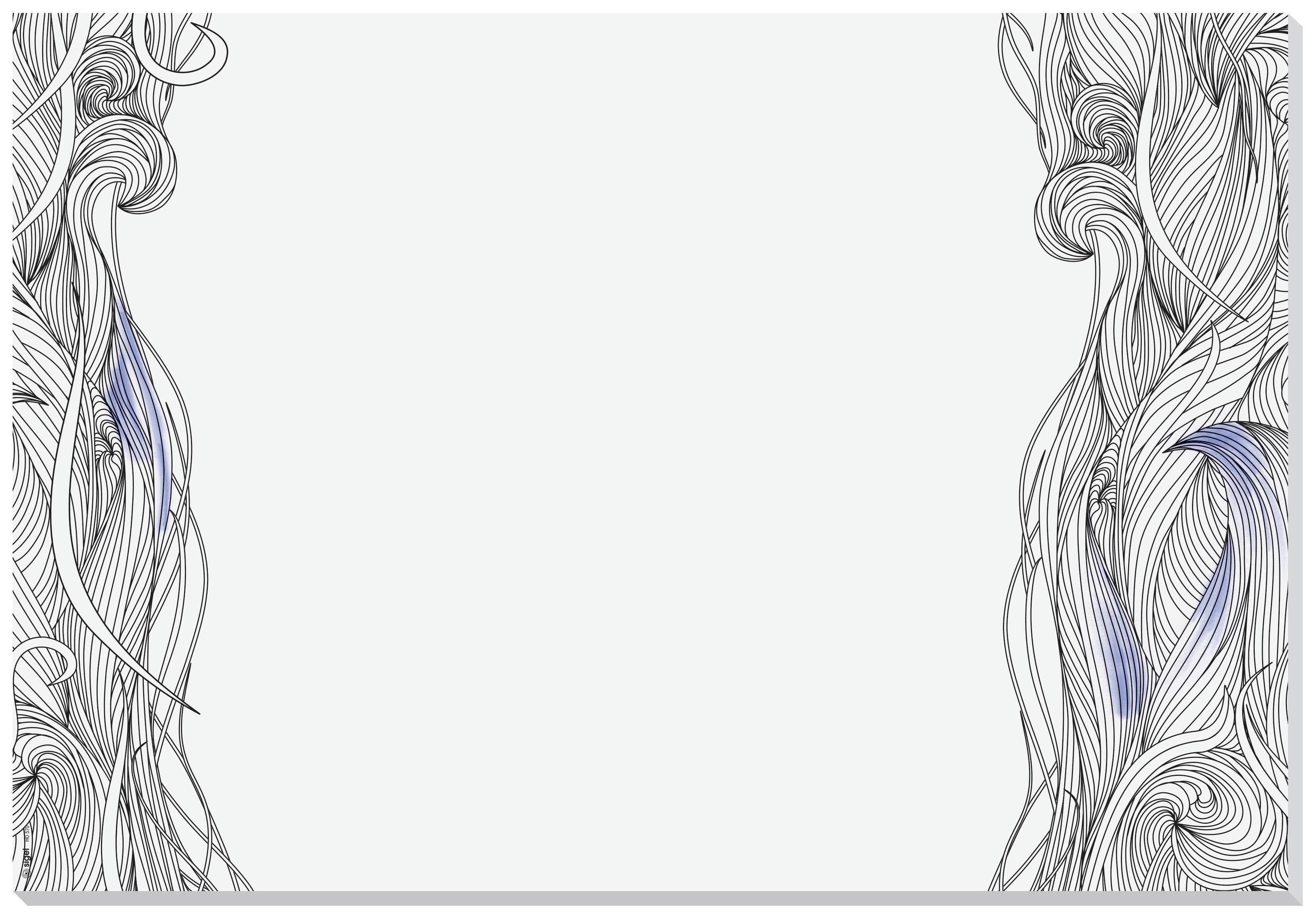 Design abstrait et linéaire avec des formes courbes et fluides, agrémenté d'accents bleus qui bordent verticalement les marges gauche et droite.