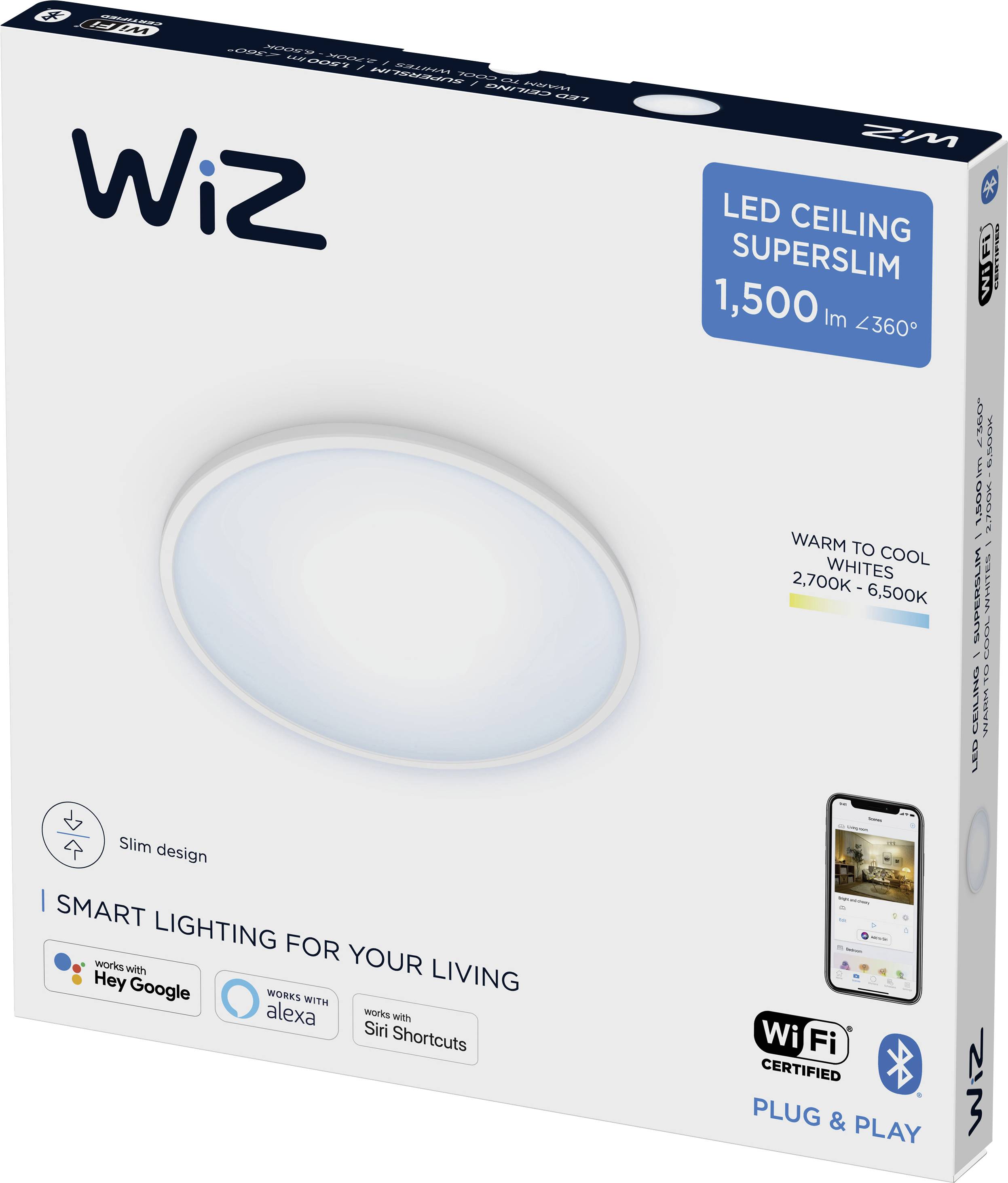 WiZ SuperSlim WiZ Ceiling 16W W RD 27-65K TW 871951433801200 Plafonnier LED LED 16 W blanc-1