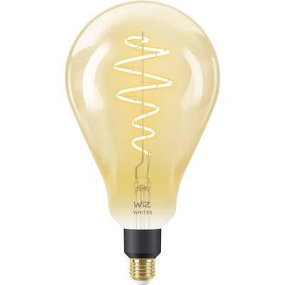 Une ampoule avec une technologie de filament spiral visible et lumineux de Wiz. L'ampoule a une teinte ambrée.