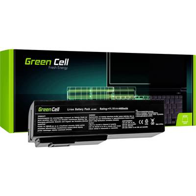 Un emballage vert portant l'inscription 'Green Cell Fresh Energy' présente une batterie d'ordinateur portable avec ses spécifications techniques.