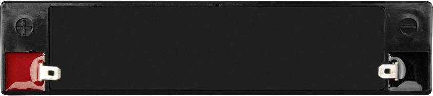 Une batterie rectangulaire noire avec deux bornes métalliques à ses extrémités, sur un fond neutre.