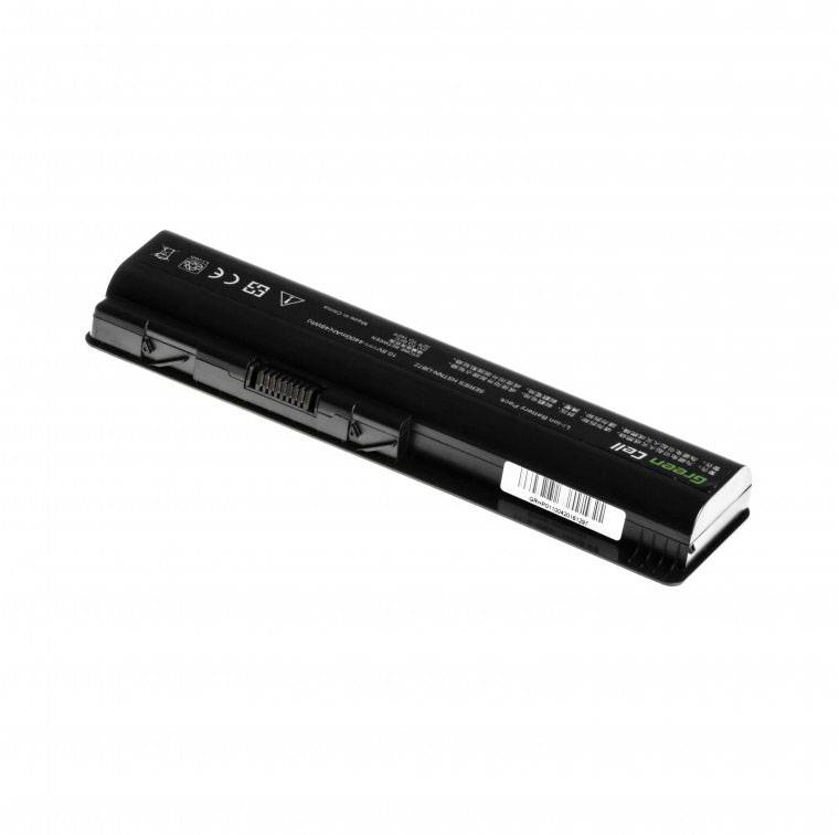 Batterie d'ordinateur portable noire avec plusieurs bornes de connexion et marquages techniques en haut.