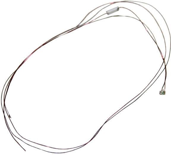 Long câble fin avec un petit connecteur blanc au milieu, utilisé pour les connexions électriques.