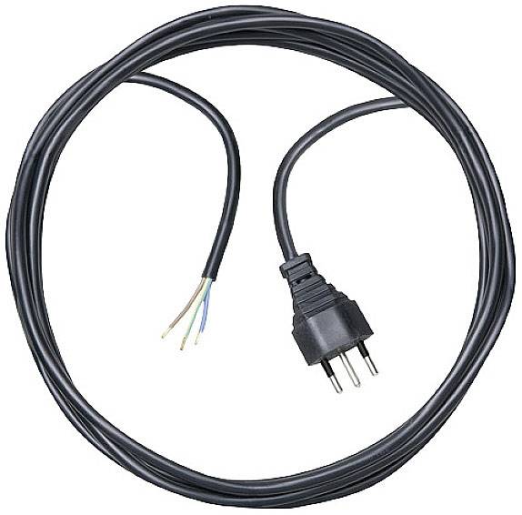 Câble réseau noir avec une fiche à une extrémité et des brins de cuivre dénudés à l'autre, adapté pour les connexions électriques.