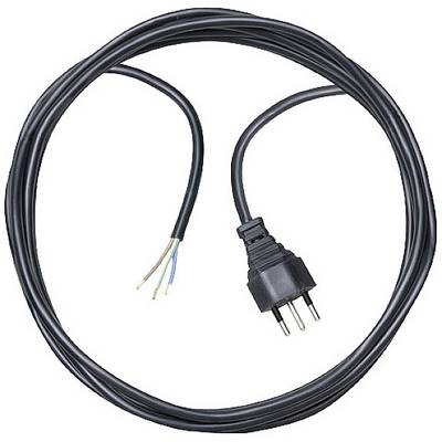 Un câble électrique noir avec une fiche tripolaire d'un côté et des extrémités dénudées de l'autre côté.